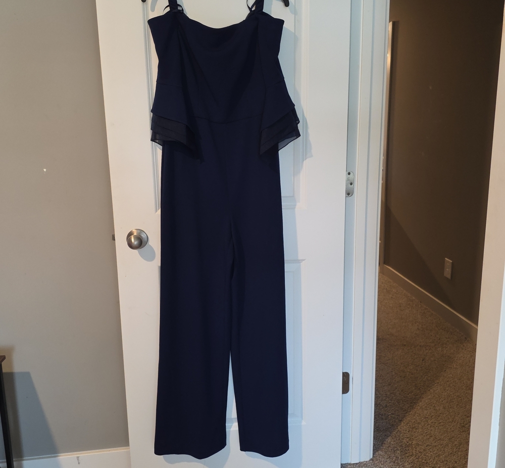 Adrianna Papell Navy Wide-Leg Jumpsuit with Layered Bodice